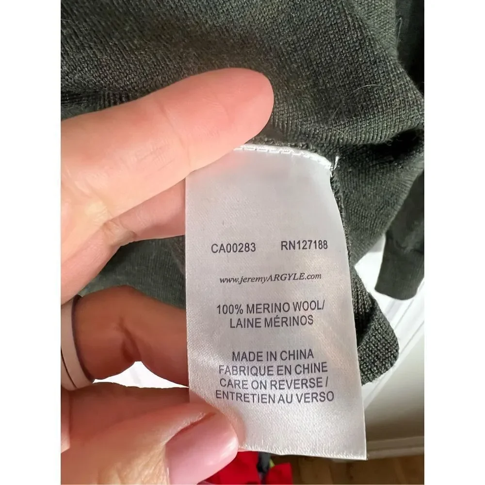 Jeremy Argyle NYC Merino Wool Green Sweater Size XXL